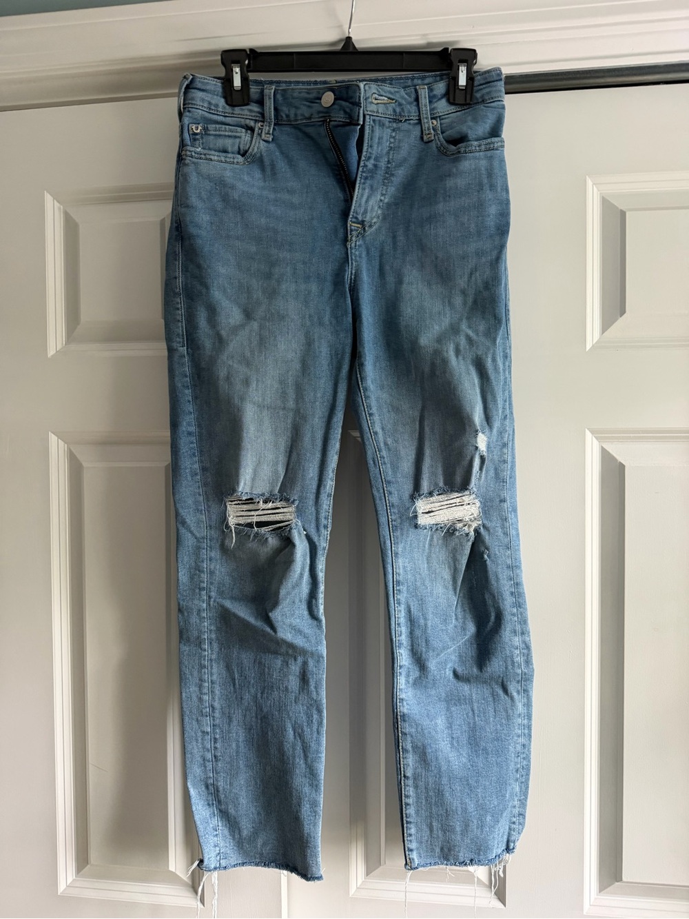 Light Blue Distressed Straight-Leg Jeans